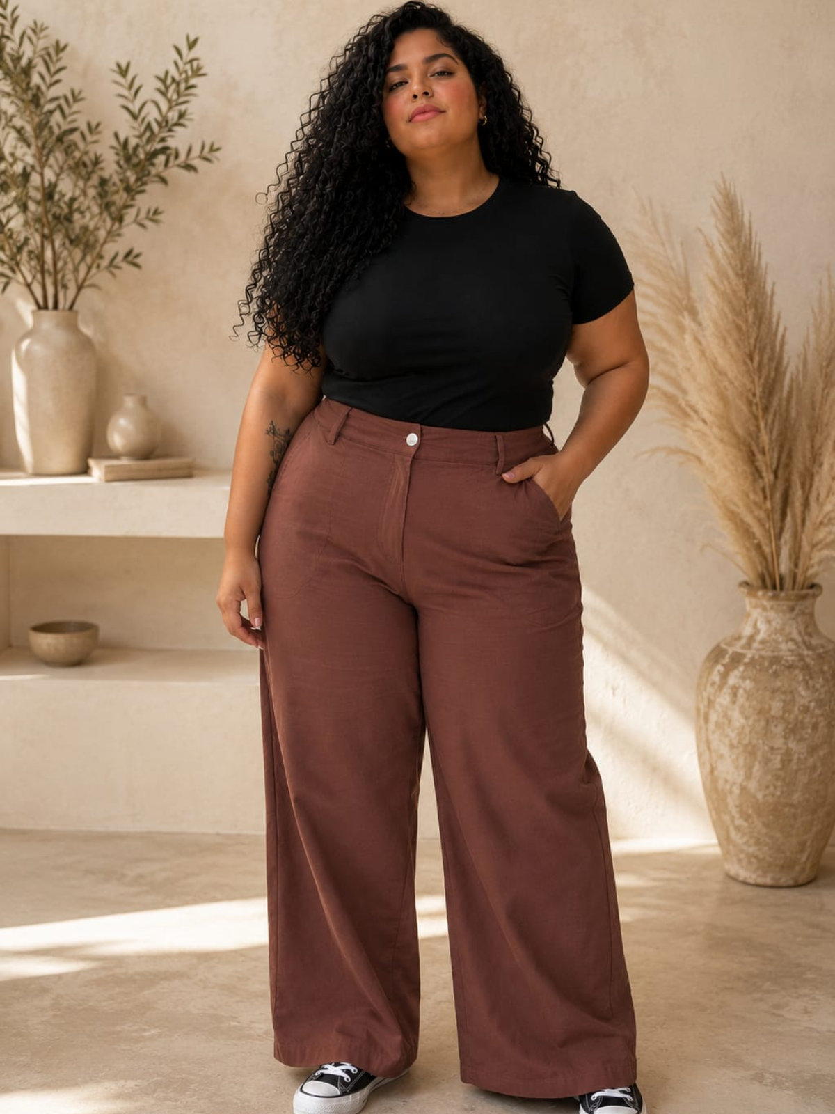 CHOCO (1) Curva Pantalón Bengalina Wide Leg - Imagen 1