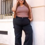 Curva Cargo wide leg de bengalina negro