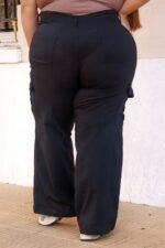 Cargo wide leg de bengalina negro - Imagen 3